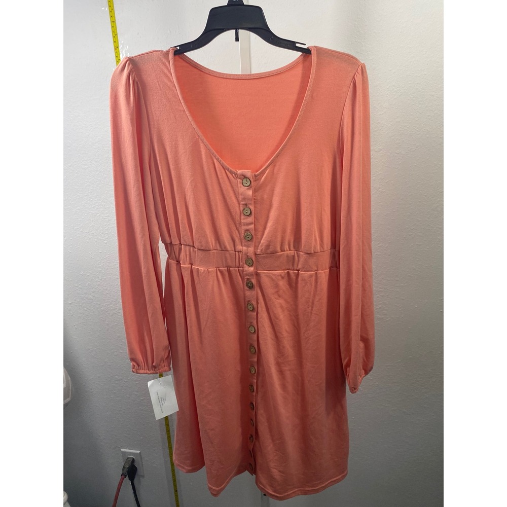 Trendsi Coral Pink Button Down Long Sleeve Empire Waist Mini Dress New‎